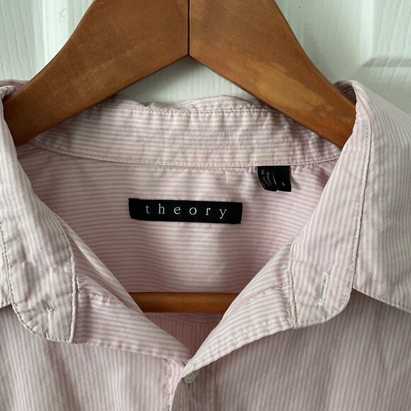 Theory Shirt Women’s Long Sleeve Button Down Pink Size L Light Cotton Blend - Picture 2 of 6